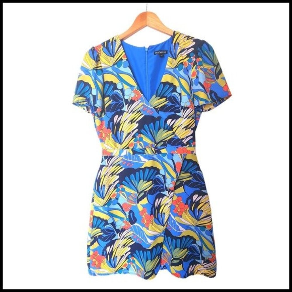 J.Crew Mercantile Floral Blue‎ Faux Wrap Dress Short Sleeve Women's Size 4